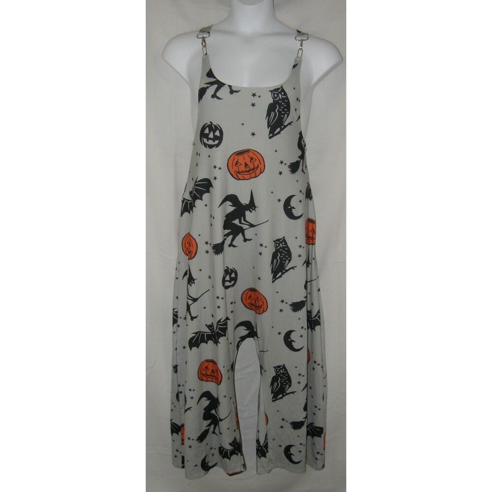 Soft Stretchy Sz Medium Gothic HALLOWEEN Witch Bat Lightweight Cropped Overalls